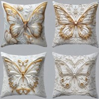 Set van 4 kussenhoezen vlinder grijs goud 45x45cm