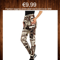 Fashion legging printmotief met koord bruin S/M