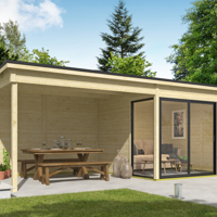 Blokhut met overkapping Julia 295x295 onbehandeld vuren