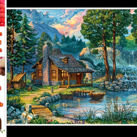 50x40cm Diamond Painting Houten boshuisje (vierkant) nr 45