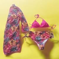 3 delig Bikini set roze bloemen XL