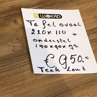 Ovale teakhouten eettafel 220x110 inclusief onderstel