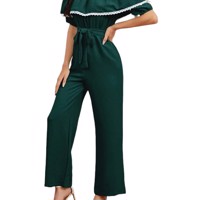 Offshoulder jumpsuit donkergroen XL