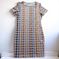 Stretchy jurk geruit patroon pastel kleuren L
