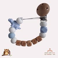 nr 11 noekies naam speenkoord dino lichtblauw wit