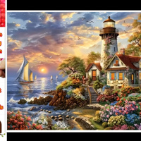 40x50cm Diamond Painting Kust strandhuis (vierkant) nr 32
