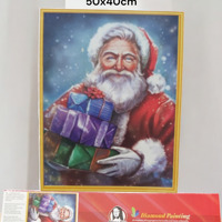 Diamond painting kerstman met cadeau 50x40cm