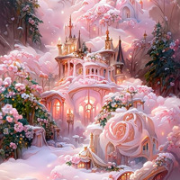 nr 43 Diamond Painting roze kasteel 50x40cm (vierkant)
