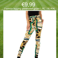 Fashion legging printmotief met koord groen L/XL - XL/XXL