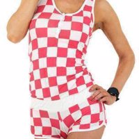 Playsuit roze wit geblokt M