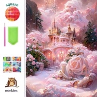 nr 43 Diamond Painting roze kasteel 50x40cm (vierkant)