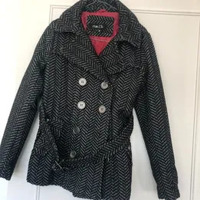 nieuw mooi wollen tweed winterjasje met rood gevoerd