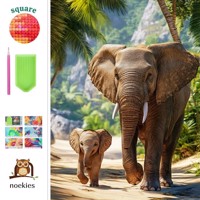 nr 35 Diamond painting safari olifanten 40x50cm (vierkant)