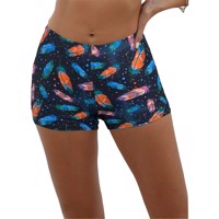 Dames zwemshort veren blauw oranje groen S