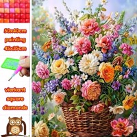 50x40cm Diamond painting mand bloemen (vierkant) nr 31