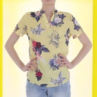 Metrofive bloemen shirt vhals geel XXL/44