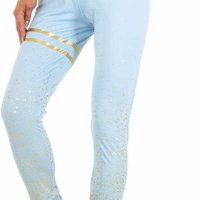 Legging lichtblauw goud glitter S/M