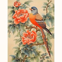 nr 6 Diamond Painting vogel op tak 50x40cm (vierkant)