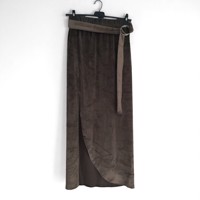 Lange velourse rok met split khaki bruin S/M