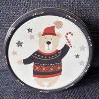 Kerstblik 13,5 cm doorsnee trommel beer kerst beertje trui