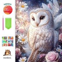 nr 34 Diamond Painting Uil met rozen 50x40cm (vierkant)