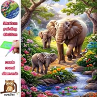 50x40cm Diamond Painting Olifant meerkleurig (rond) nr 80