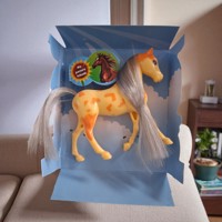 Little horse speelpaard geel oranje grijze haren camouflage