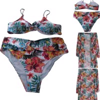 3 delig bikini set wit bloemen XXL