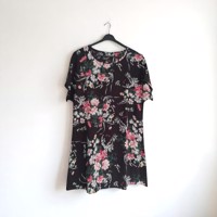 Zomer jurk bloemen zwart groen roze M