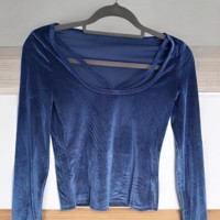 Fluwelen glanzende top blauw S