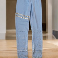 Holala stretchy legging lichtblauw goud glitter S/M