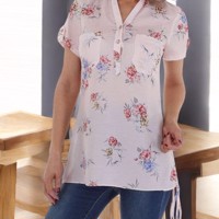 Metrofive bloemen tuniek shirt lichtroze S