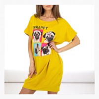 Shirt jurk Unhappy honden opdruk geel S