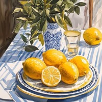 nr 113 Diamond Painting tafel met citroenen 50x40cm (rond)