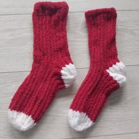 Beau & Caro - warme huis sokken - One Size - rood wit