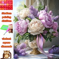 50x40cm Diamond Painting bloemen in vaas (vierkant) nr 54