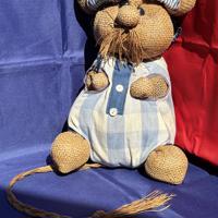 Aparte jute muis knuffel met blauwe kleding OUD Juten 