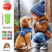 nr 19 Diamond Painting kindje hondje 50x40cm (vierkant)