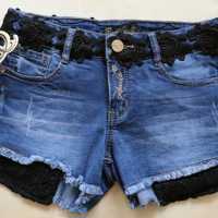 Jeans short met kanten details, blauw maat 34 of 38 (nieuw)