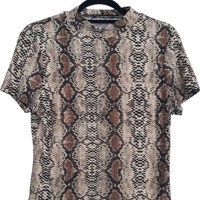 Shirt stretchy slangenprint crème bruin M