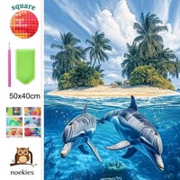 nr 4 Diamond Painting eiland dolfijnen 50x40cm (vierkant)