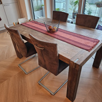 4 bruine microleder eettafelstoelen