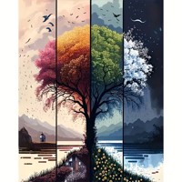 nr 86 Diamond Painting vier seizoenen boom 50x40cm (rond)