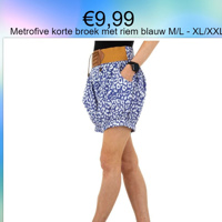 Metrofive korte broek met elastische taille riem blauw M/L -