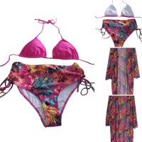 3 delig Bikini set roze bloemen XL