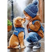 nr 19 Diamond Painting kindje hondje 50x40cm (vierkant)
