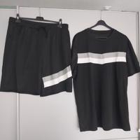 2 delige heren zomer set zwart grijs wit 3XL