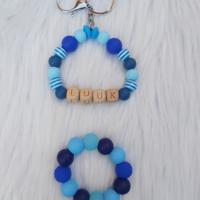 Baby-Mama geschenkset bijtring + gepersonaliseerde sleutelha
