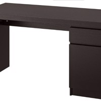 Bureau Ikea Malm zwart 140x65 cm kastje en lade