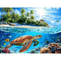 nr 98 Diamond Painting schildpad onder water 50x40cm (rond)
